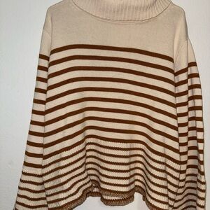 CeCe Cream and Brown Striped Turtleneck Sweater